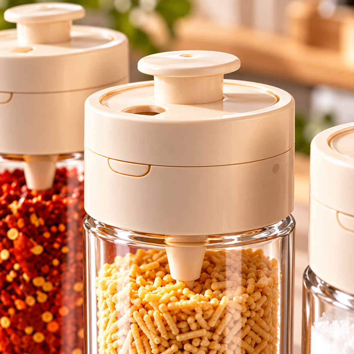 Press-to-Dispense Transparent Spice Storage Jar