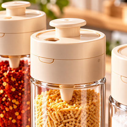 Press-to-Dispense Transparent Spice Storage Jar