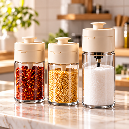 Press-to-Dispense Transparent Spice Storage Jar