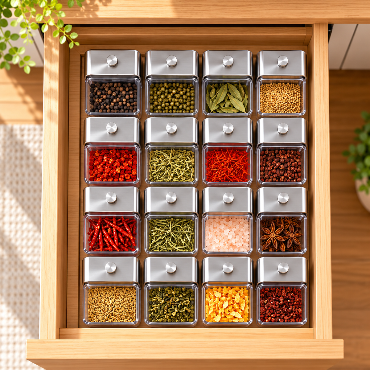 Drawer-Fit Clear Spice Organizer Containers