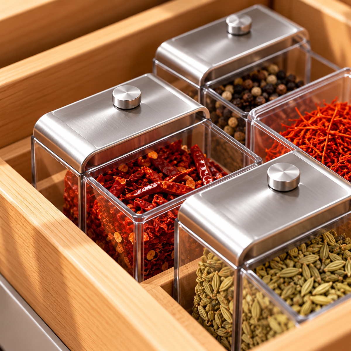 Drawer-Fit Clear Spice Organizer Containers