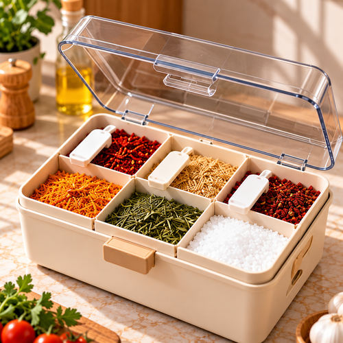 6-Compartment Clear-Lid Spice Organizer Box