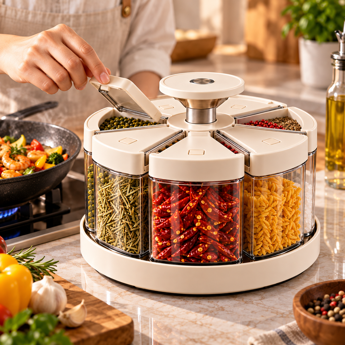 Rotating Multi-Compartment Spice Organizer