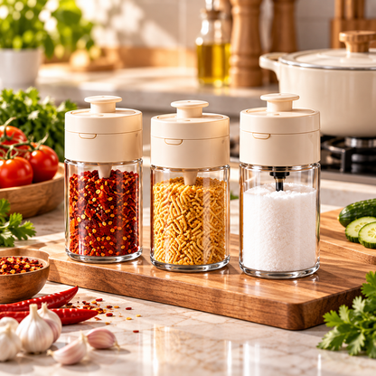 Press-to-Dispense Transparent Spice Storage Jar