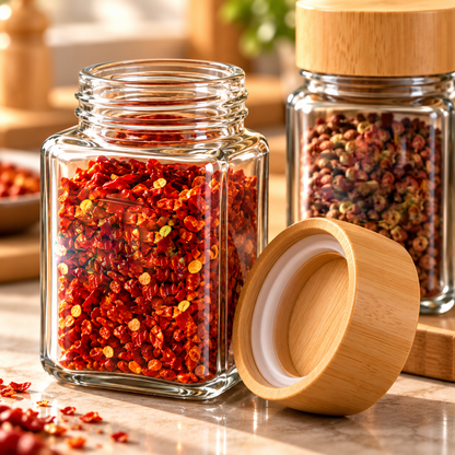 Bamboo-Lid Glass Spice Jar Organizer Set