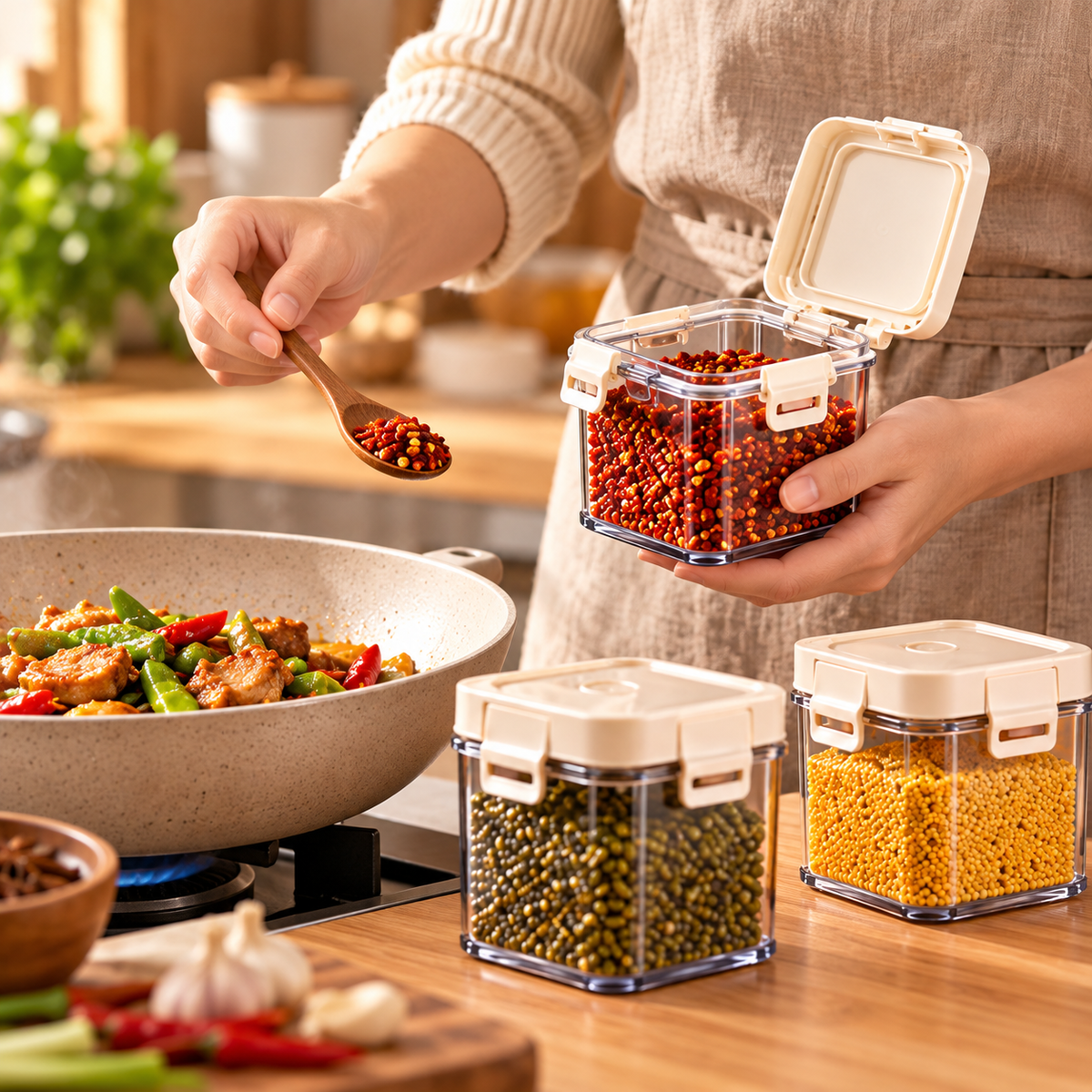 Clear Square Spice Storage Containers