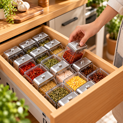 Drawer-Fit Clear Spice Organizer Containers